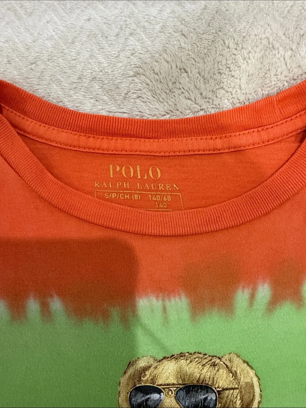 Ralph Lauren Kids Tie-Dye Polo Bear Tee - Orange, Lime & Blue